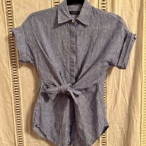 Lauren Ralph Lauren Shirt Women Small Linen Nautical Lagenlook Beachy Blouse New